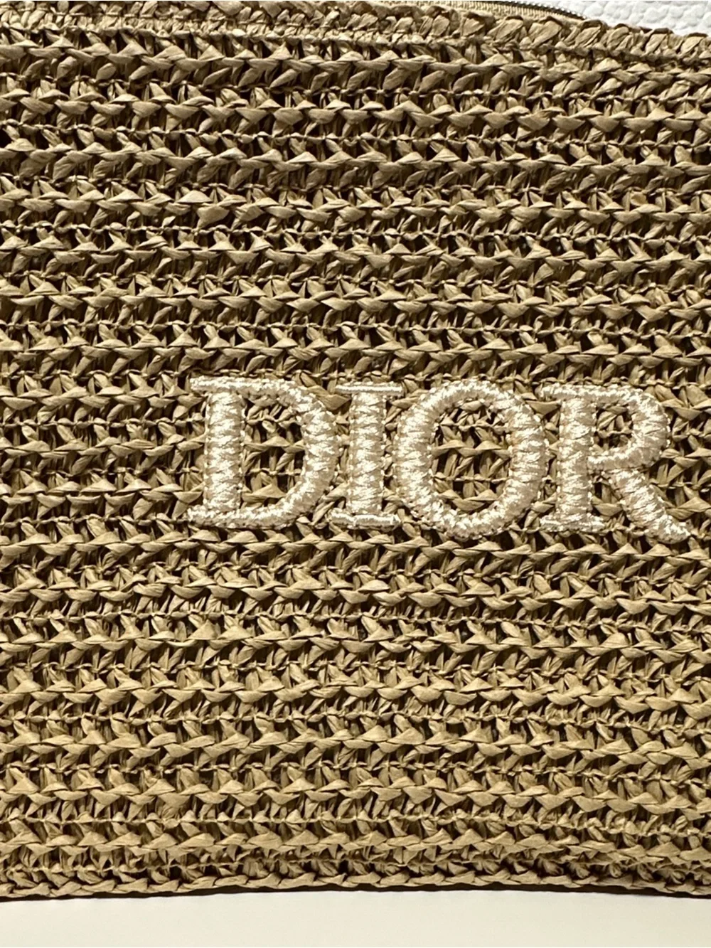 Dior Beauty Tan Woven Raffia Pouch with added Pearl crossbody strap 🤩